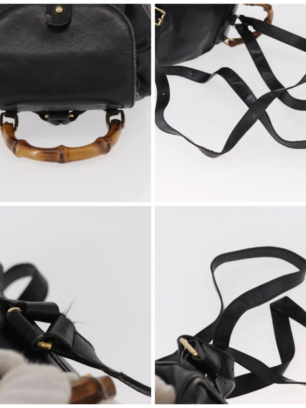 GUCCI Bamboo Backpack Leather Black Gold - Picture 16 of 16